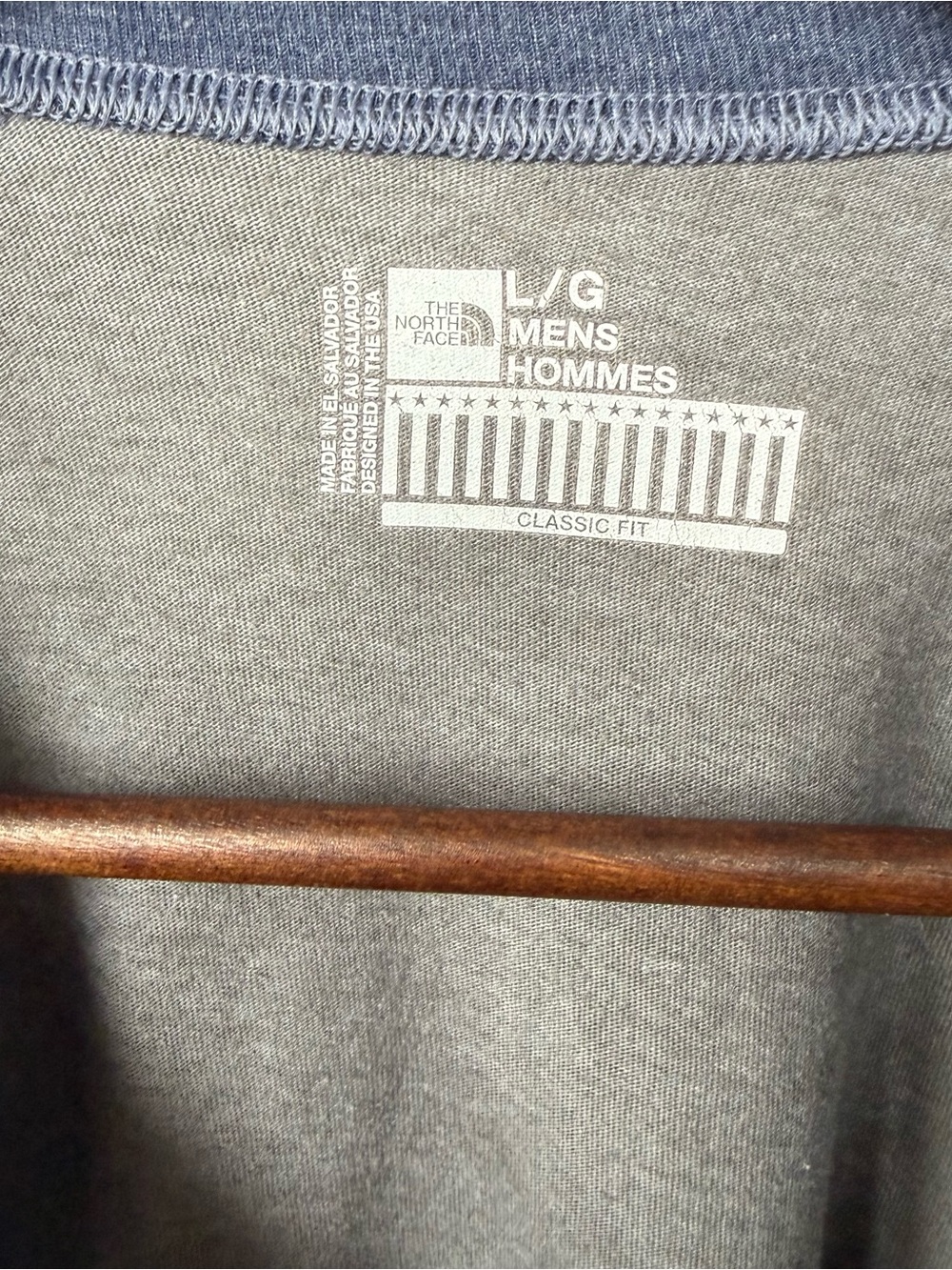 The North Face Americana Baseball Tee Heather Grey Blue 3/4 Raglan Shirt Large - Picture 5 of 6